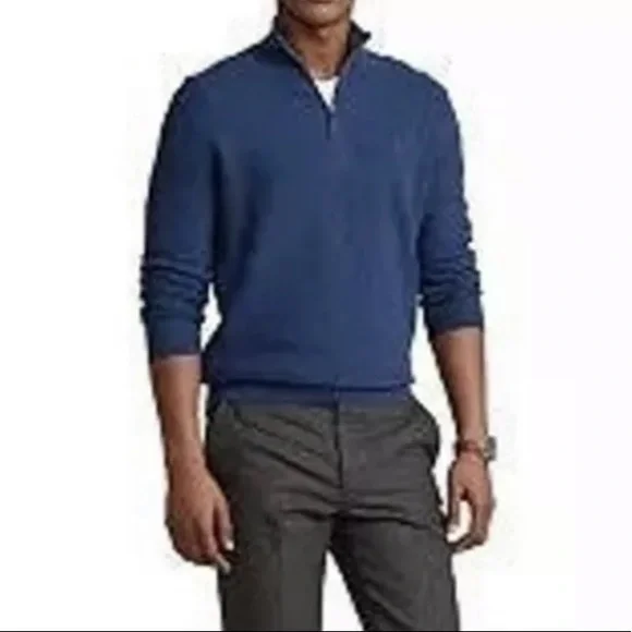 Polo Ralph Lauren Textured Pullover Turtleneck Pima Cotton Navy Heather Sweater